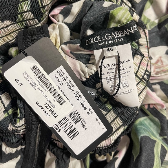 DOLCE & GABBANA Ruffled Lily-Print Poplin Bardot Dress - Picture 2 of 7